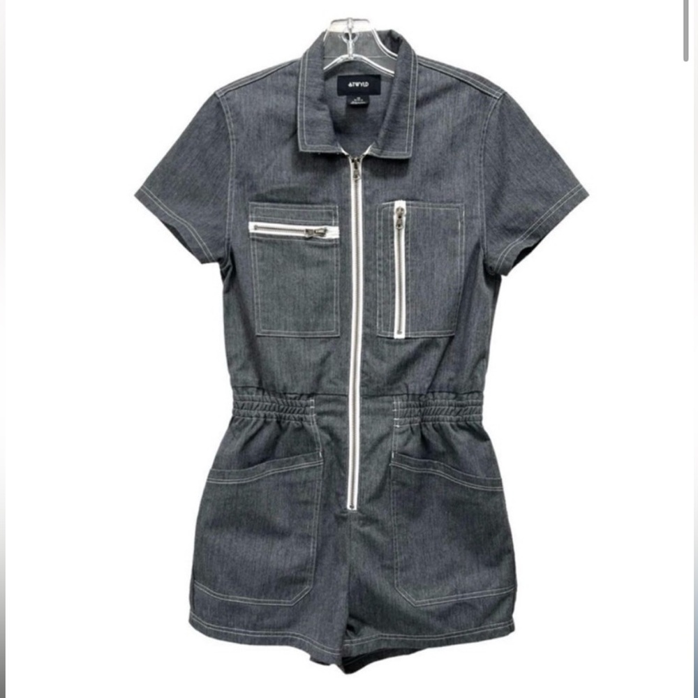 Gray Denim Short Sleeve Romper